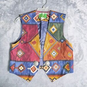 Vintage Wraps Southwestern Tapestry Vest Small Concho Button Geometric Western